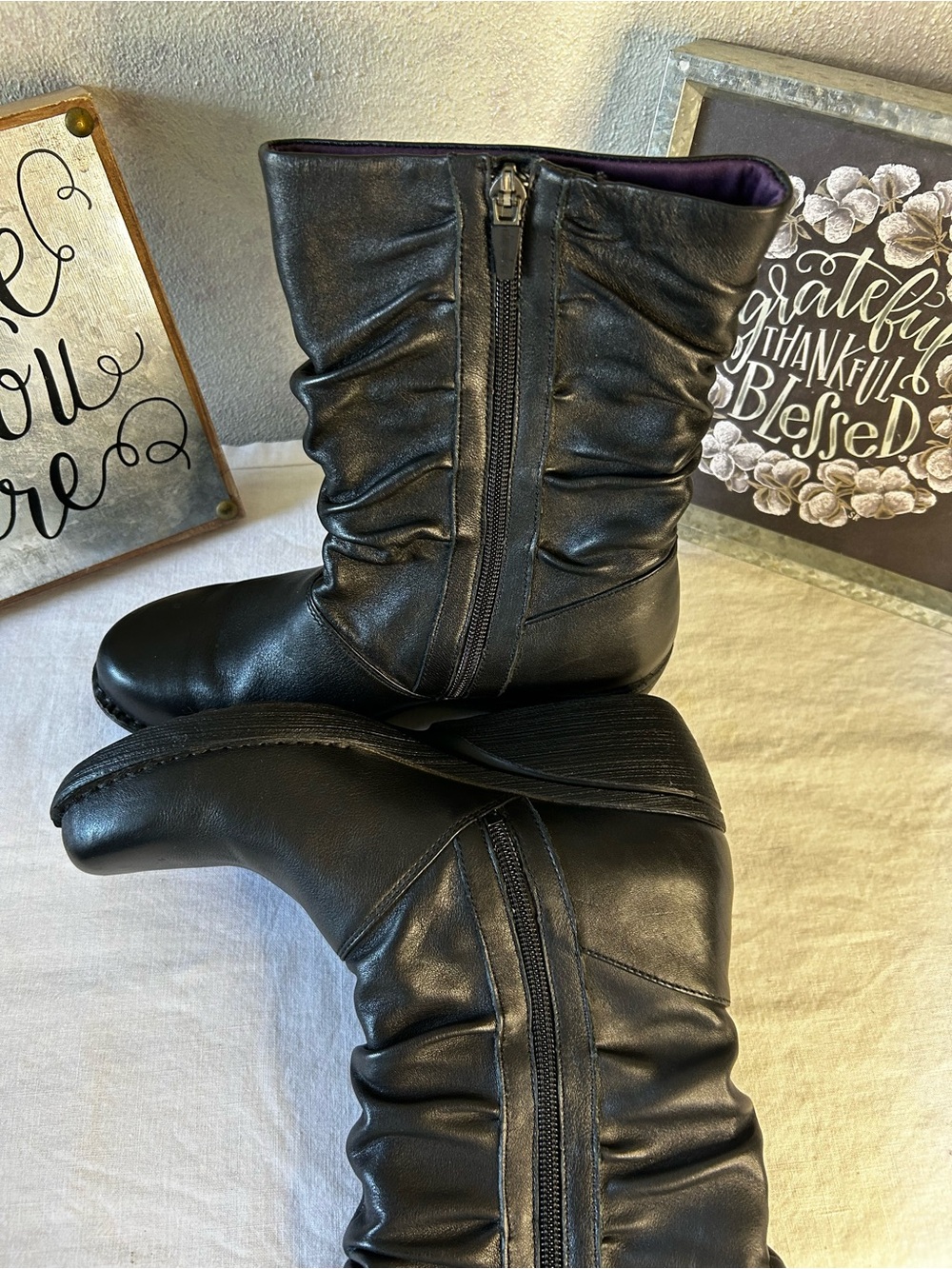 Dansko Black Mid-Calf Ruched Zip Heeled Boots - Picture 5 of 7